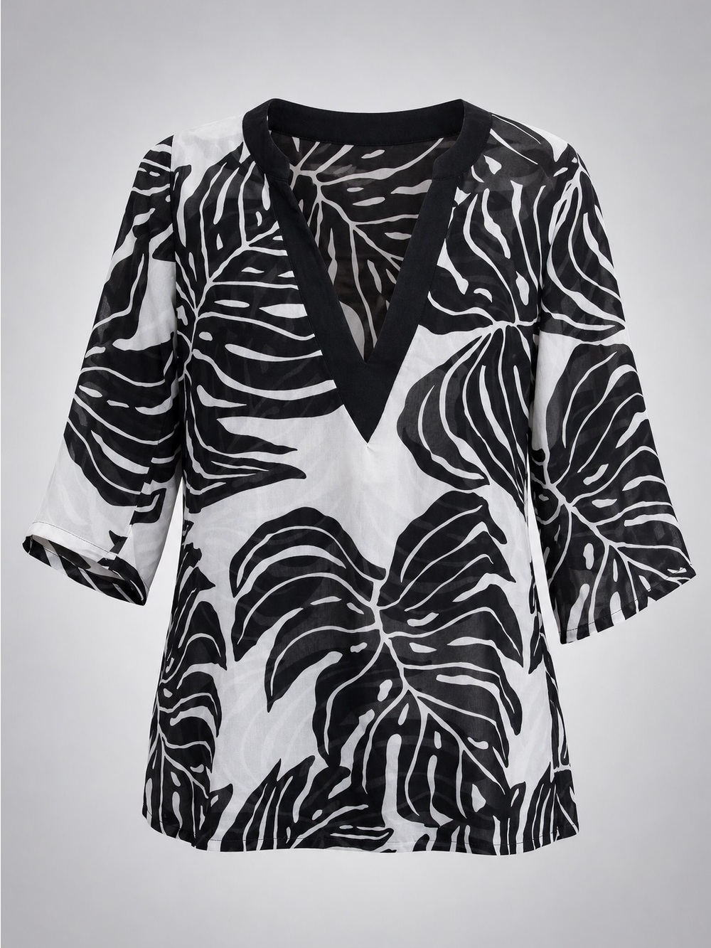 Women’s Black & White Leaf-Print Swim Coverup Tunic